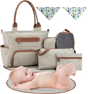 8Pcs Baby Nappy Diaper Bags Set for Mom Dad Mummy Handbags Multifunctional Diaper Changing Bags