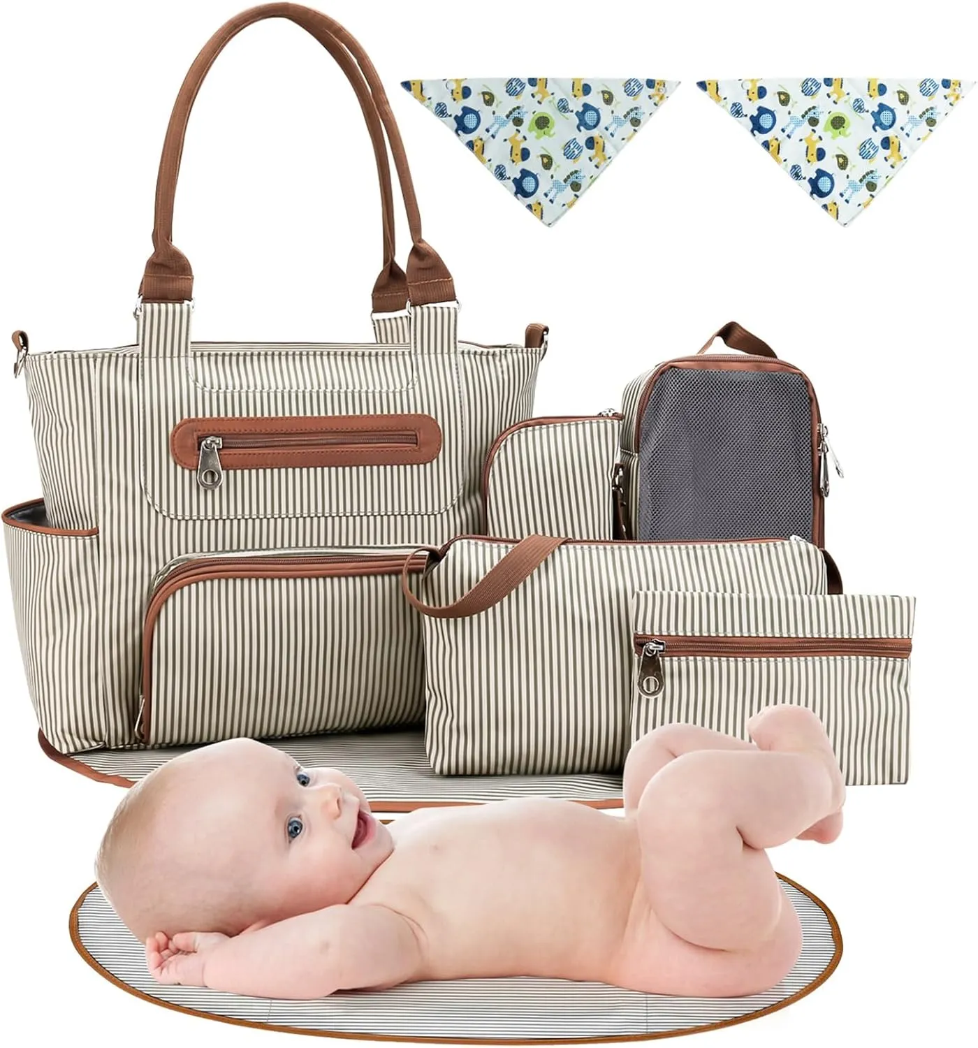 8Pcs Baby Nappy Diaper Bags Set for Mom Dad Mummy Handbags Multifunctional Diaper Changing Bags