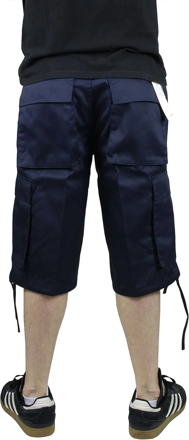 Access Men’s Solid Color Cargo Shorts with Removable Drawstring, Belt, and Six Pockets