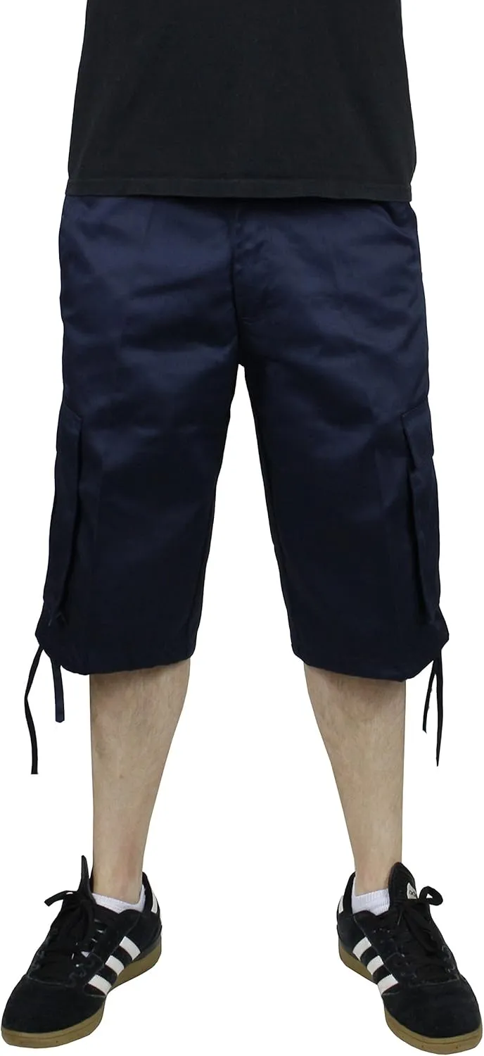 Access Men’s Solid Color Cargo Shorts with Removable Drawstring, Belt, and Six Pockets