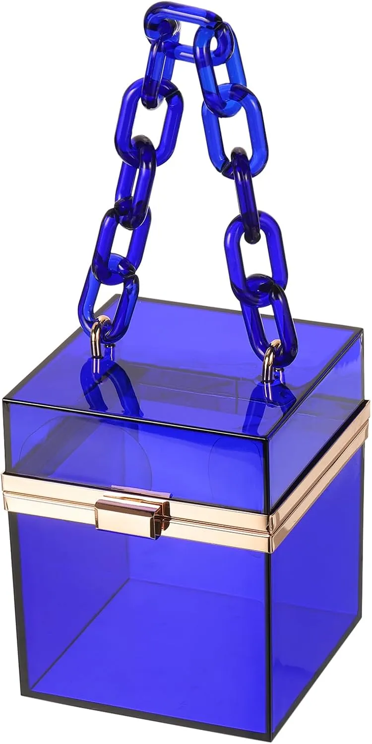 Acrylic Clear Evening Clutch Bag for Women, Shoulder Handbags Neon Hard Frame Party Purse for Wedding Prom Party (Blue, Gold)