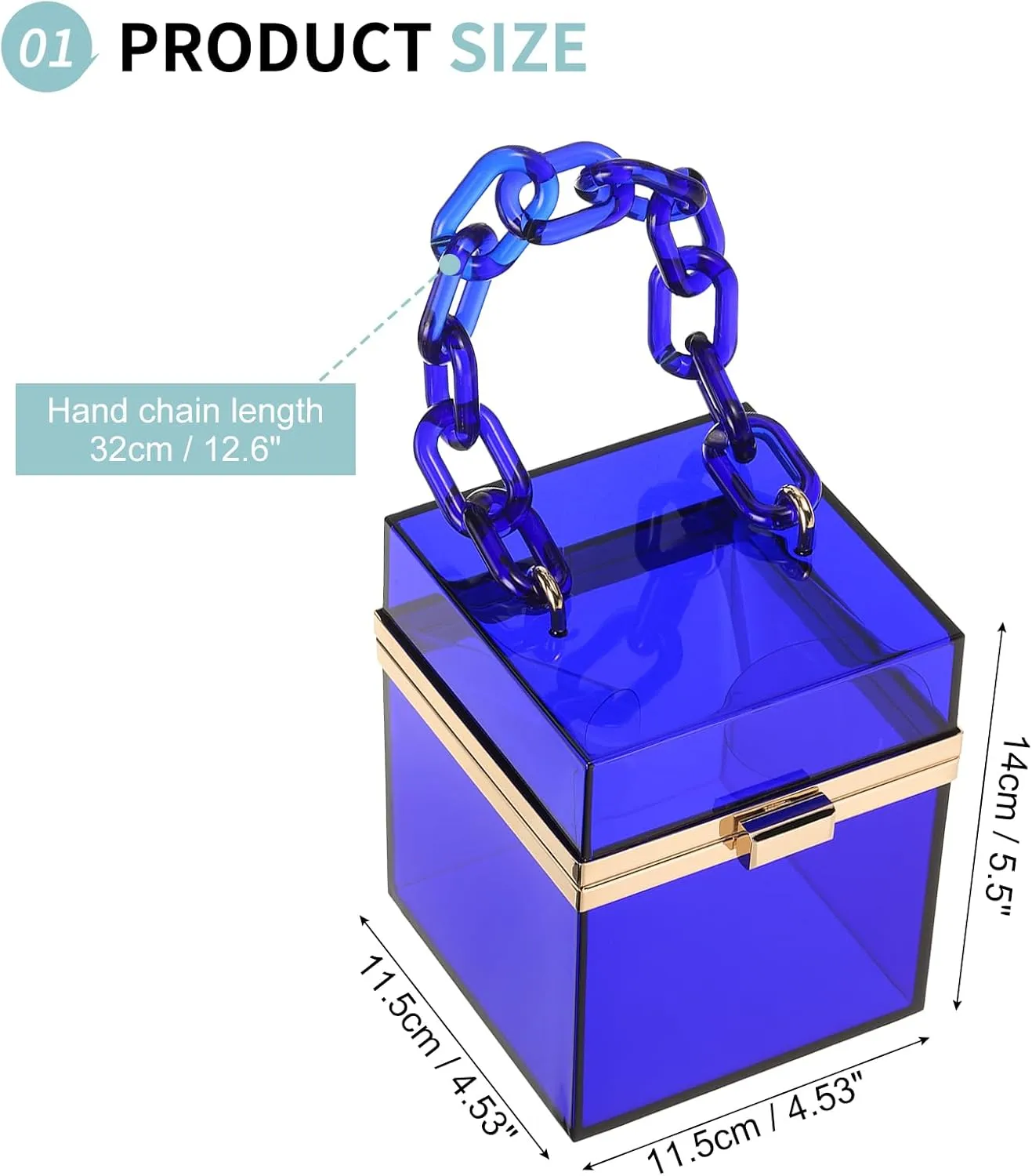 Acrylic Clear Evening Clutch Bag for Women, Shoulder Handbags Neon Hard Frame Party Purse for Wedding Prom Party (Blue, Gold)