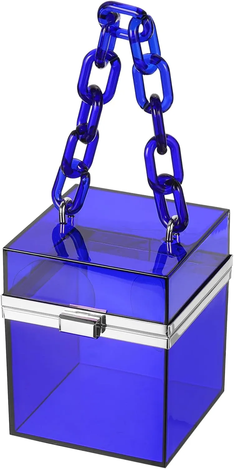Acrylic Clear Evening Clutch Bag for Women, Shoulder Handbags Neon Hard Frame Party Purse for Wedding Prom Party (Blue, Silver)