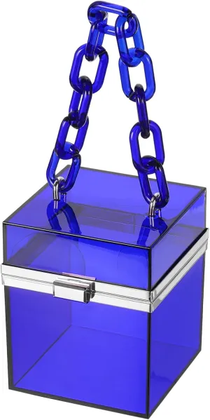 Acrylic Clear Evening Clutch Bag for Women, Shoulder Handbags Neon Hard Frame Party Purse for Wedding Prom Party (Blue, Silver)