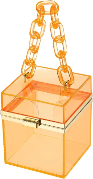 Acrylic Clear Evening Clutch Bag for Women, Shoulder Handbags Neon Hard Frame Party Purse for Wedding Prom Party (Orange, Gold)