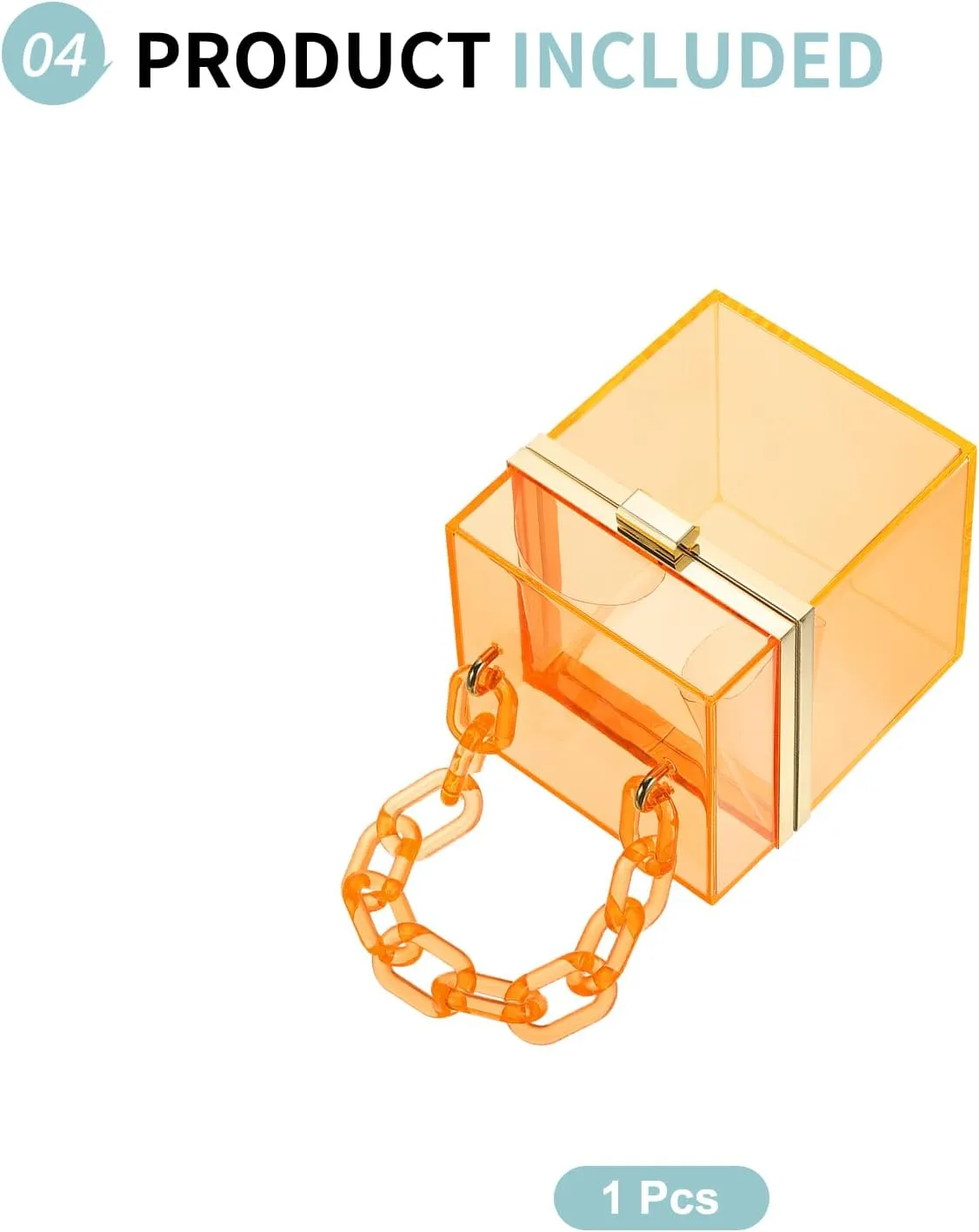 Acrylic Clear Evening Clutch Bag for Women, Shoulder Handbags Neon Hard Frame Party Purse for Wedding Prom Party (Orange, Gold)
