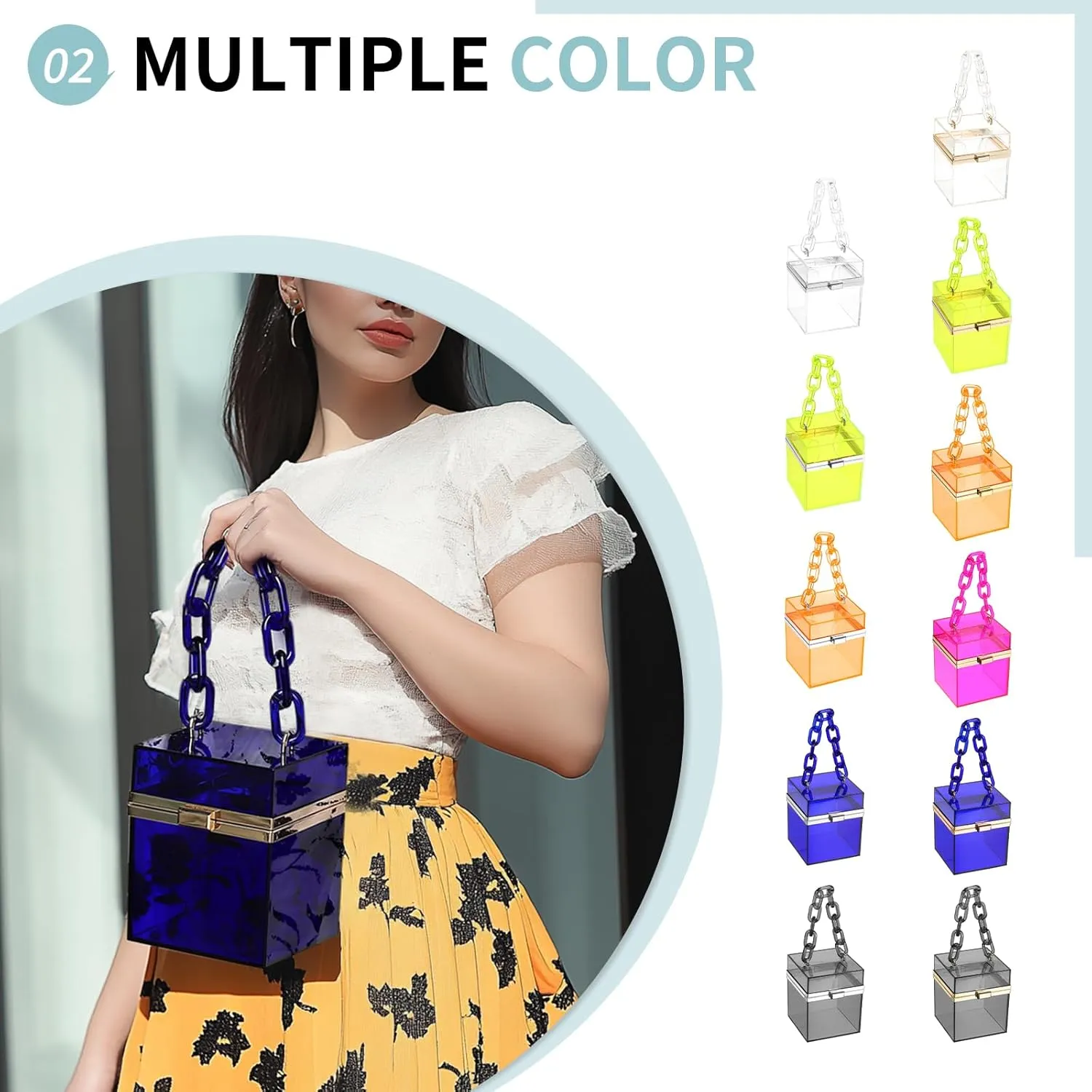 Acrylic Clear Evening Clutch Bag for Women, Shoulder Handbags Neon Hard Frame Party Purse for Wedding Prom Party (Orange, Gold)