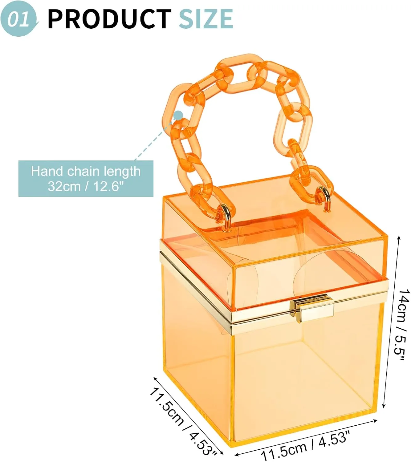 Acrylic Clear Evening Clutch Bag for Women, Shoulder Handbags Neon Hard Frame Party Purse for Wedding Prom Party (Orange, Gold)