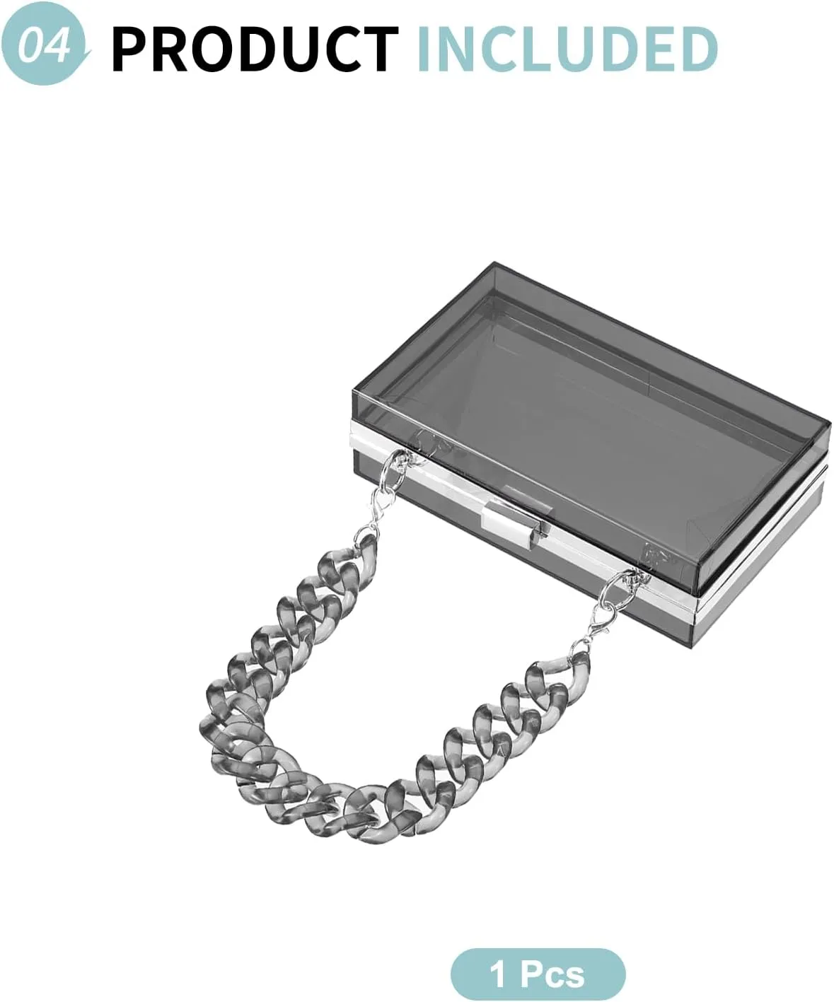 Acrylic Clear Evening Clutch Bag for Women, Shoulder Handbags Neon Hard Frame with Chains Party Purse for Wedding Prom Party (Black, Silver)
