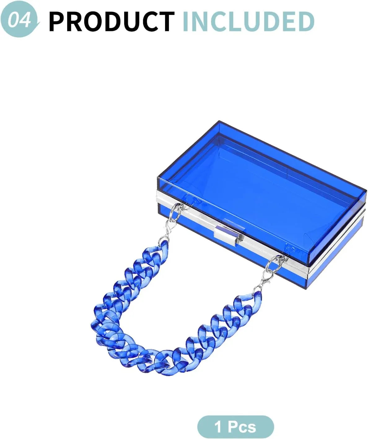 Acrylic Clear Evening Clutch Bag for Women, Shoulder Handbags Neon Hard Frame with Chains Party Purse for Wedding Prom Party (Blue, Silver)