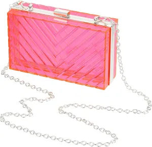 Acrylic Clear Evening Clutch Bag for Women, V-Design Handbags Neon Hard Frame with Chains Party Purse for Wedding Prom Party (Pink, Silver)
