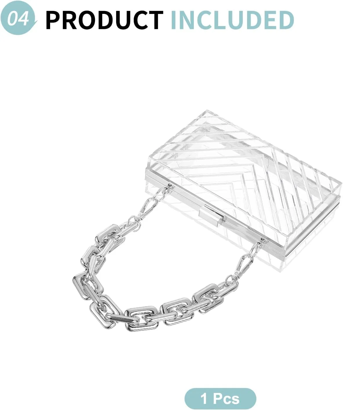 Acrylic Clear Evening Clutch Bag for Women, V-Design Handbags Neon Hard Frame with Chains Party Purse for Wedding Prom Party (Transparent, Silver)