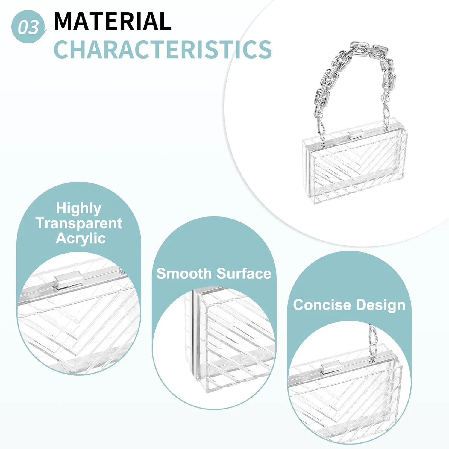 Acrylic Clear Evening Clutch Bag for Women, V-Design Handbags Neon Hard Frame with Chains Party Purse for Wedding Prom Party (Transparent, Silver)
