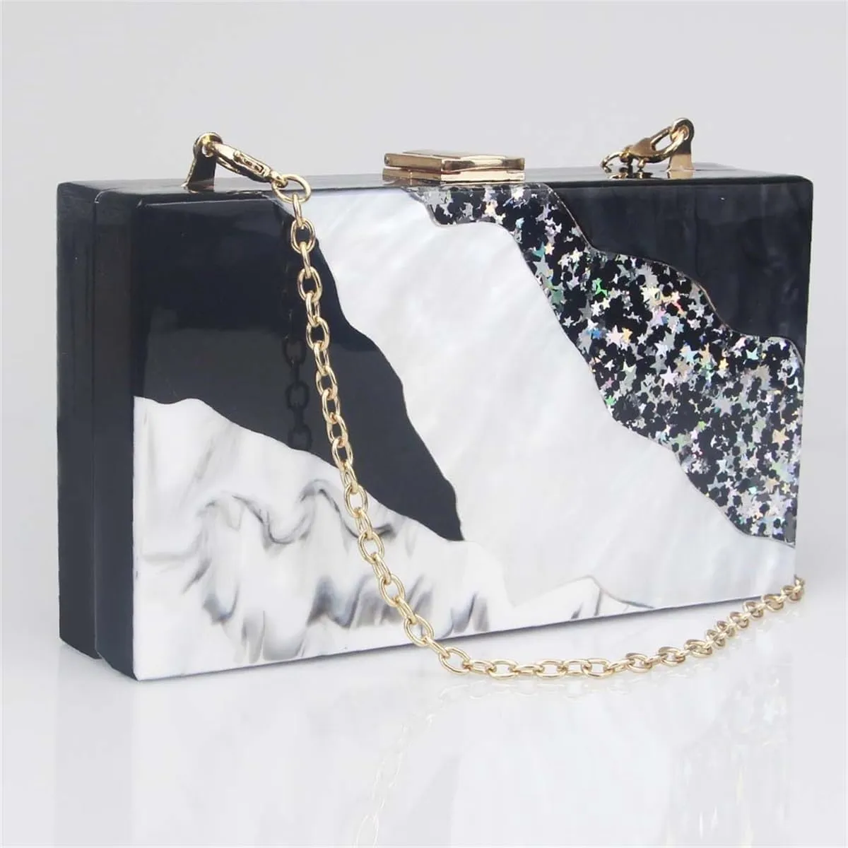 Acrylic Clutch for Women Marbled Purses and Handbags Elegant Wedding Purse Party Prom Chain Shoulder Bag