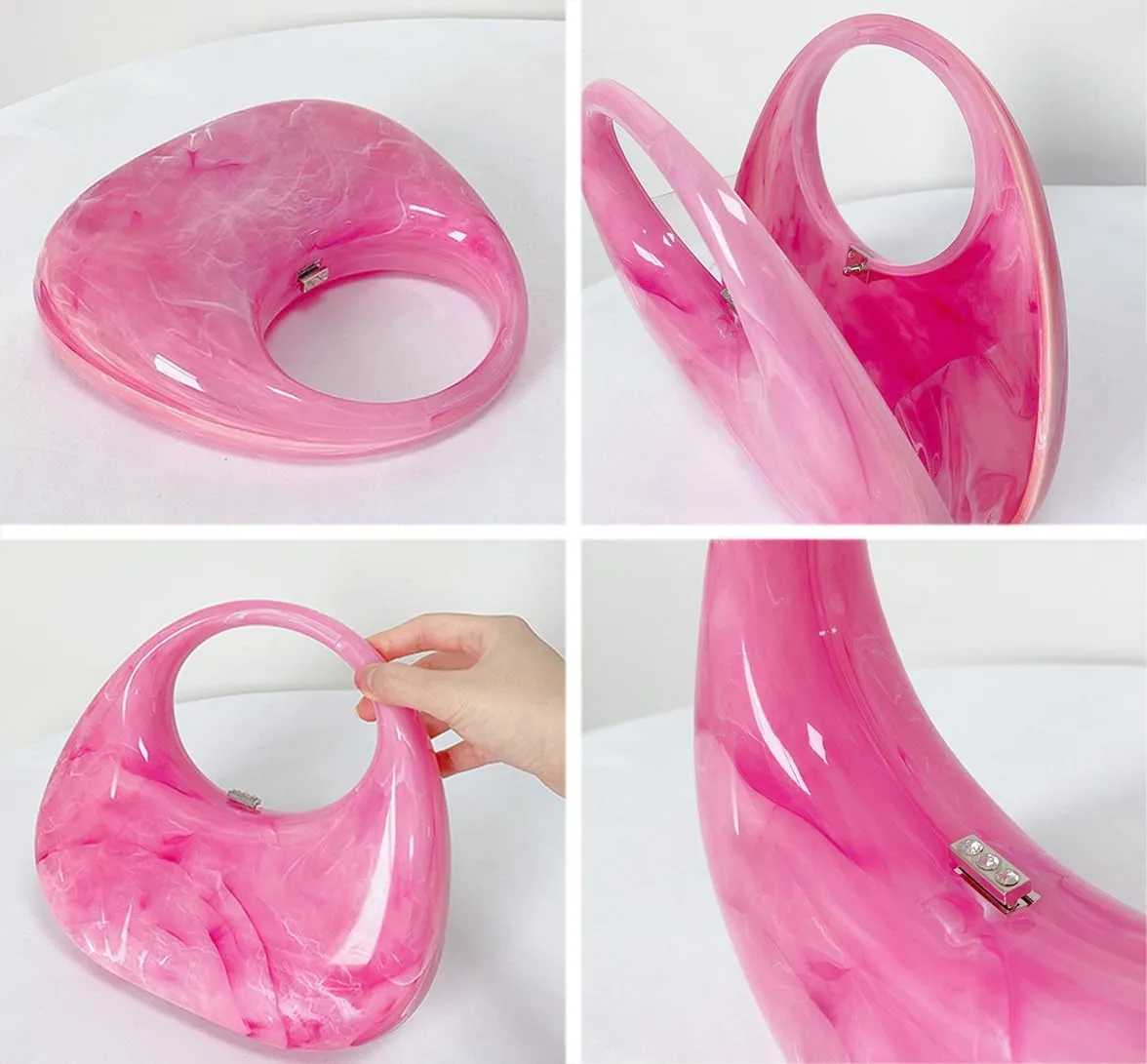 Acrylic Evening Bag for Women Moon Shaped Handbags for Women Top-Handle Hand Purse Clutch for Wedding Cocktail Prom