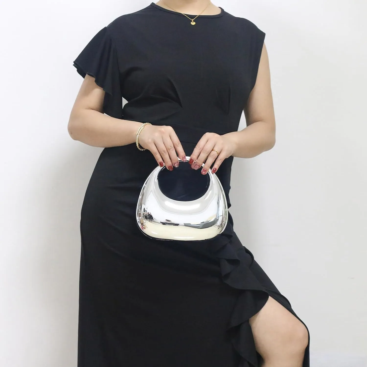 Acrylic Evening Handbags for Women Unique Moon Shape Clutch Purse Top-handle Hobo Bag for Wedding Party Cocktail