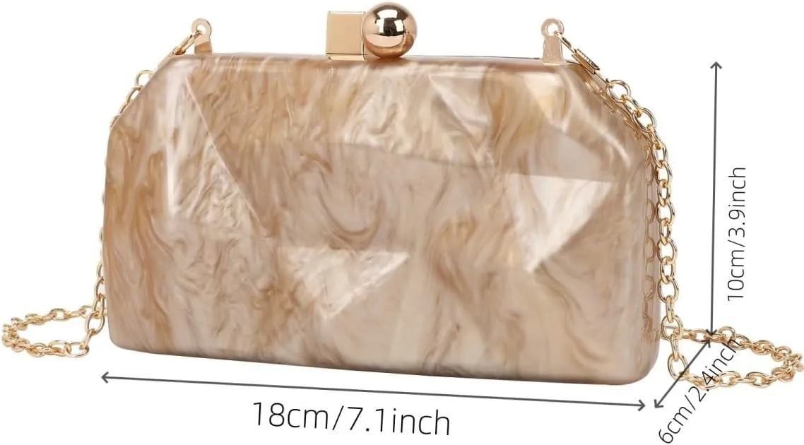 Acrylic Irregular Square Evening Bag Marbled Shaped Shoulder Purse Chic Women Clutch for Wedding Party Cocktail