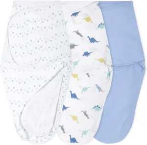aden   anais Essentials Easy Swaddle Wrap Quick Change with Bottom Zipper, Snug Cotton Knit Baby Wrap Swaddle Blanket for Newborns, TOG 1.0, 3-Pack, Dino-Rama, 0-3 Months, Small/Medium
