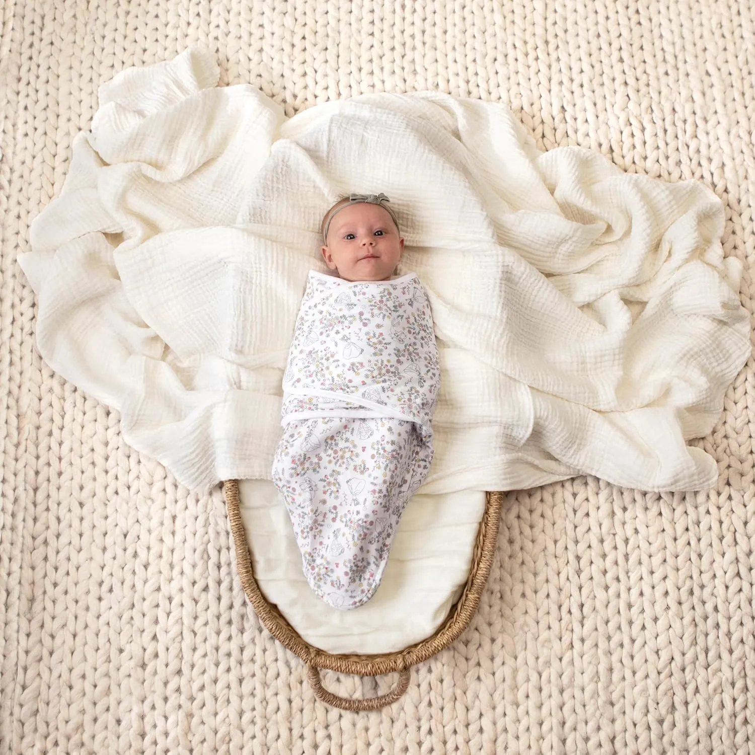 aden   anais Essentials Easy Swaddle Wrap Quick Change with Bottom Zipper, Snug Cotton Knit Baby Wrap Swaddle Blanket for Newborns, TOG 1.0, 3-Pack, Disney Princess, 0-3 Months, Small/Medium