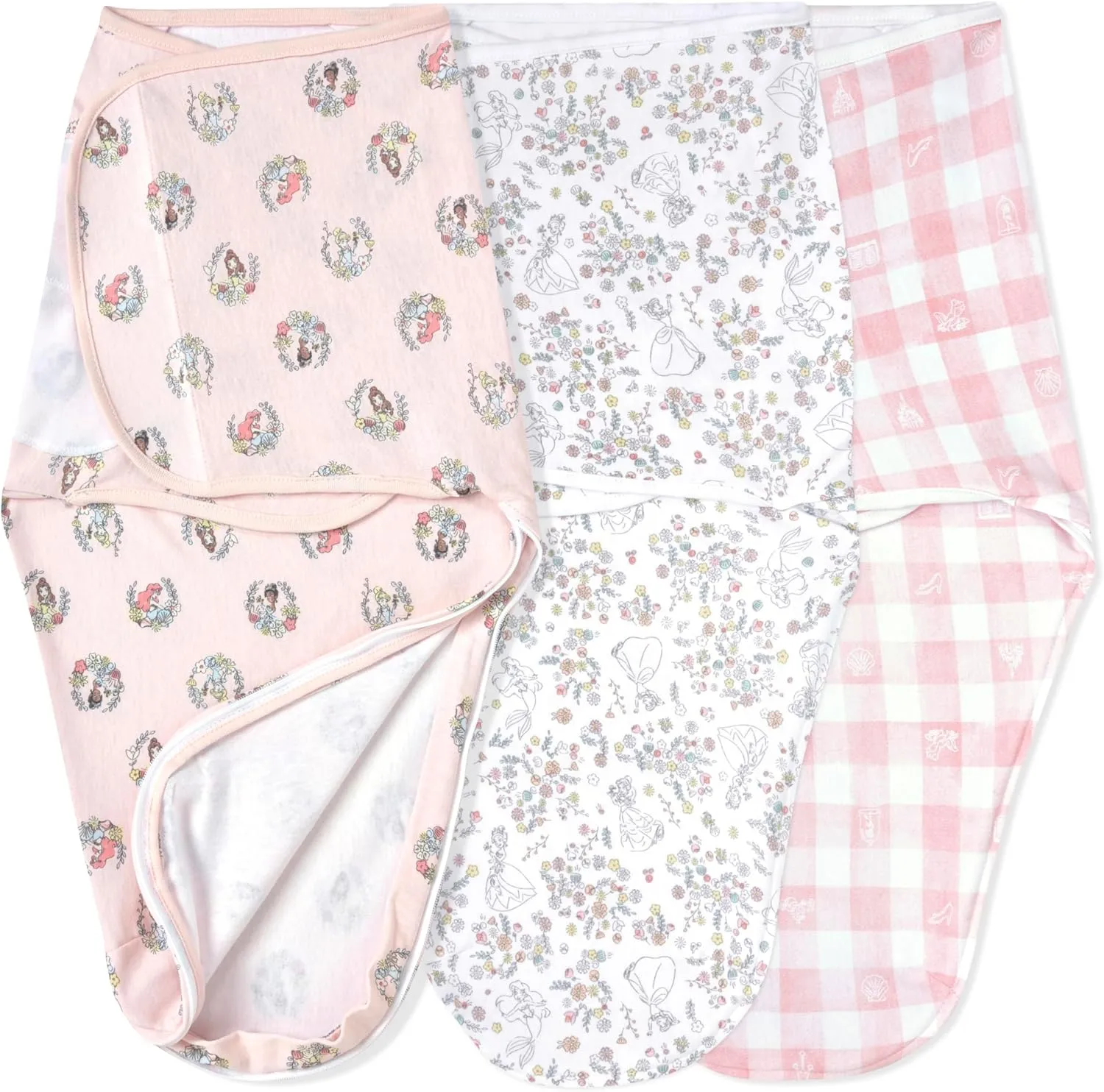 aden   anais Essentials Easy Swaddle Wrap Quick Change with Bottom Zipper, Snug Cotton Knit Baby Wrap Swaddle Blanket for Newborns, TOG 1.0, 3-Pack, Disney Princess, 0-3 Months, Small/Medium