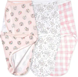 aden   anais Essentials Easy Swaddle Wrap Quick Change with Bottom Zipper, Snug Cotton Knit Baby Wrap Swaddle Blanket for Newborns, TOG 1.0, 3-Pack, Disney Princess, 0-3 Months, Small/Medium