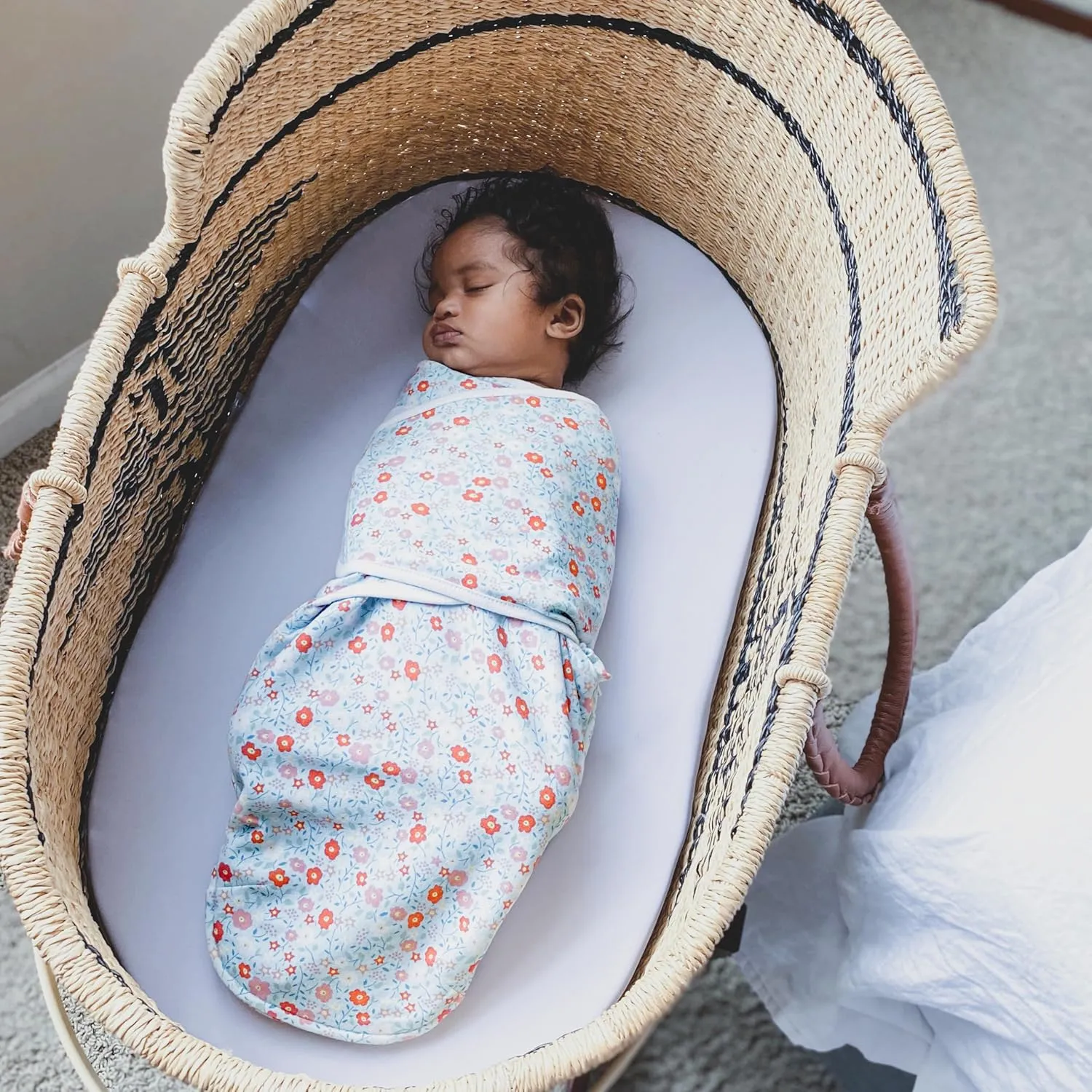 aden   anais Essentials Easy Swaddle Wrap Quick Change with Bottom Zipper, Snug Cotton Knit Baby Wrap Swaddle Blanket for Newborns, TOG 1.0, 3-Pack, Fairy Tale Flowers, 0-3 Months, Small/Medium