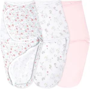 aden   anais Essentials Easy Swaddle Wrap Quick Change with Bottom Zipper, Snug Cotton Knit Baby Wrap Swaddle Blanket for Newborns, TOG 1.0, 3-Pack, Fairy Tale Flowers, 0-3 Months, Small/Medium