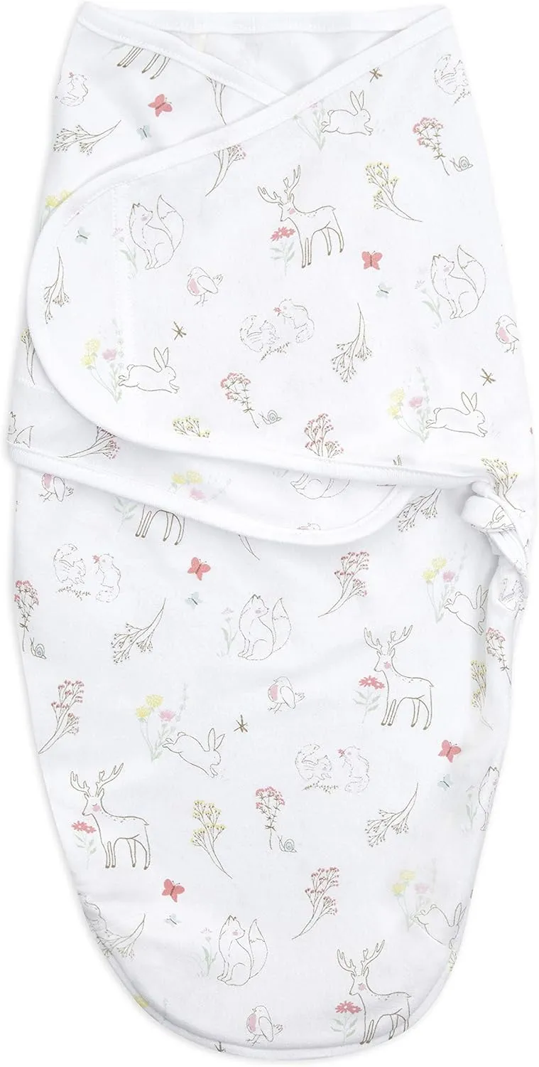 aden   anais Essentials Easy Swaddle Wrap Quick Change with Bottom Zipper, Snug Cotton Knit Baby Wrap Swaddle Blanket for Newborns, TOG 1.0, 3-Pack, Fairy Tale Flowers, 0-3 Months, Small/Medium