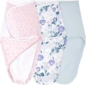aden   anais Essentials Easy Swaddle Wrap Quick Change with Bottom Zipper, Snug Cotton Knit Baby Wrap Swaddle Blanket for Newborns, TOG 1.0, 3-Pack, Flowers Bloom, 0-3 Months, Small/Medium