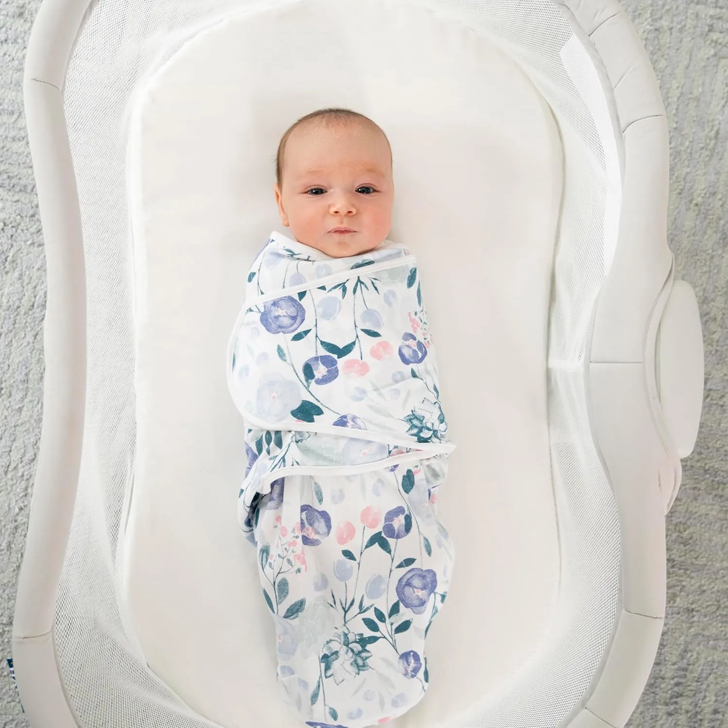 aden   anais Essentials Easy Swaddle Wrap Quick Change with Bottom Zipper, Snug Cotton Knit Baby Wrap Swaddle Blanket for Newborns, TOG 1.0, 3-Pack, Flowers Bloom, 0-3 Months, Small/Medium