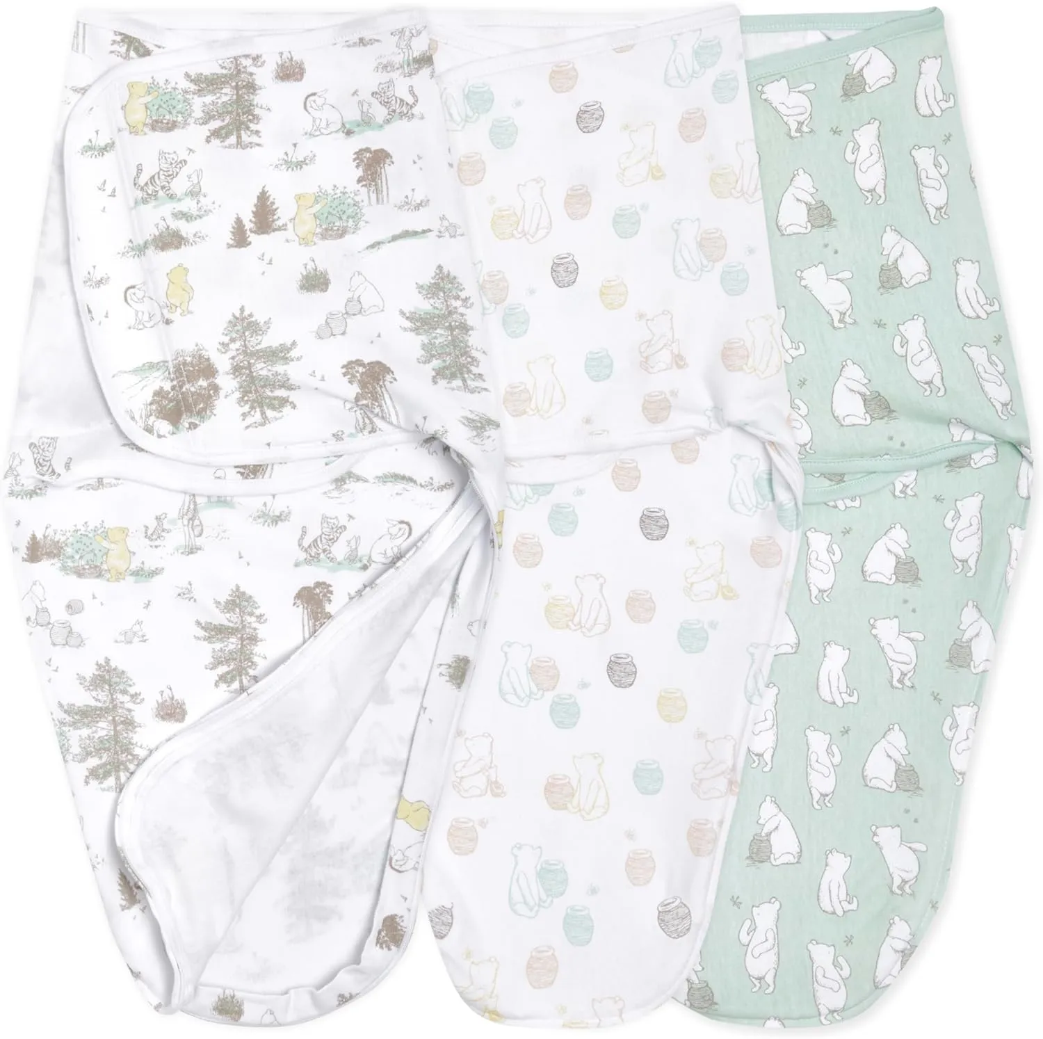 aden   anais Essentials Easy Swaddle Wrap Quick Change with Bottom Zipper, Snug Cotton Knit Baby Wrap Swaddle Blanket for Newborns, TOG 1.0, 3 Pack, Winnie, 0-3 Months, Small/Medium