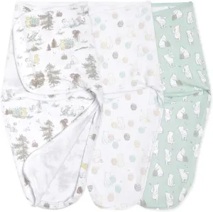 aden   anais Essentials Easy Swaddle Wrap Quick Change with Bottom Zipper, Snug Cotton Knit Baby Wrap Swaddle Blanket for Newborns, TOG 1.0, 3 Pack, Winnie, 0-3 Months, Small/Medium