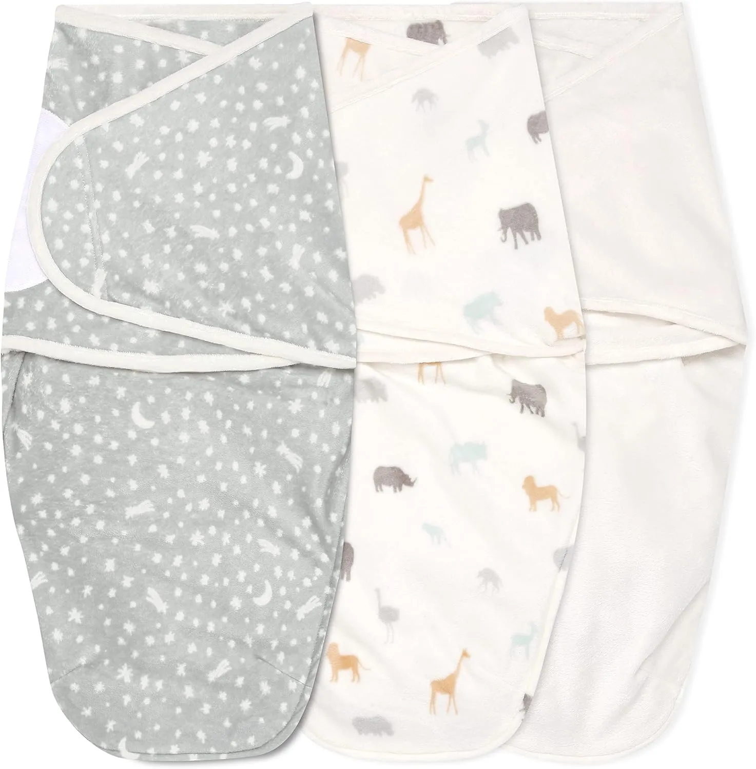 aden   anais Essentials Velboa Wrap Swaddle 3 Pack, Zipper Bottom for Quick Diaper Change, Newborn Cozy Swaddle Blanket for Safer Sleep, Adjustable, Hip Healthy, TOG 1.5, Grey Wild Prairie, 0-3 Months