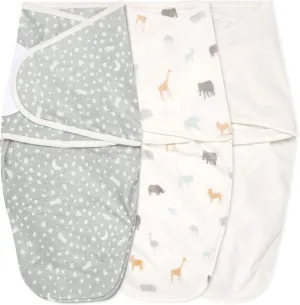 aden   anais Essentials Velboa Wrap Swaddle 3 Pack, Zipper Bottom for Quick Diaper Change, Newborn Cozy Swaddle Blanket for Safer Sleep, Adjustable, Hip Healthy, TOG 1.5, Grey Wild Prairie, 0-3 Months