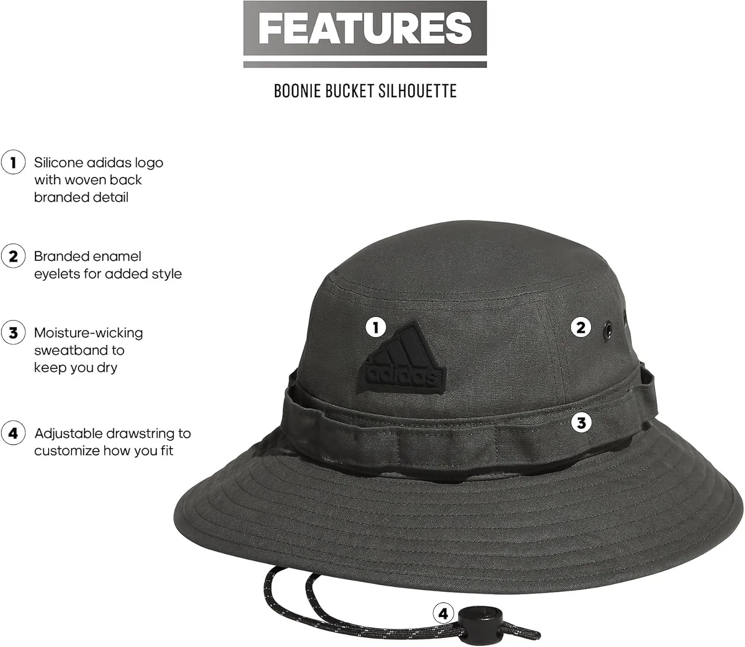 adidas Men's Parkview Boonie Bucket Hat with Adjustable Drawstring