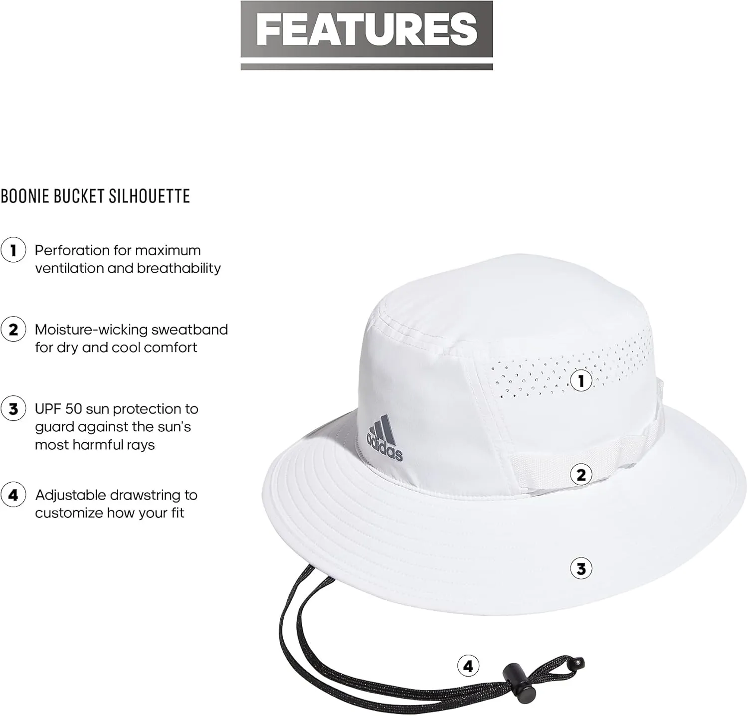 adidas Men's Victory Bucket Hat outdoors and sideline wide brim style for sun protection