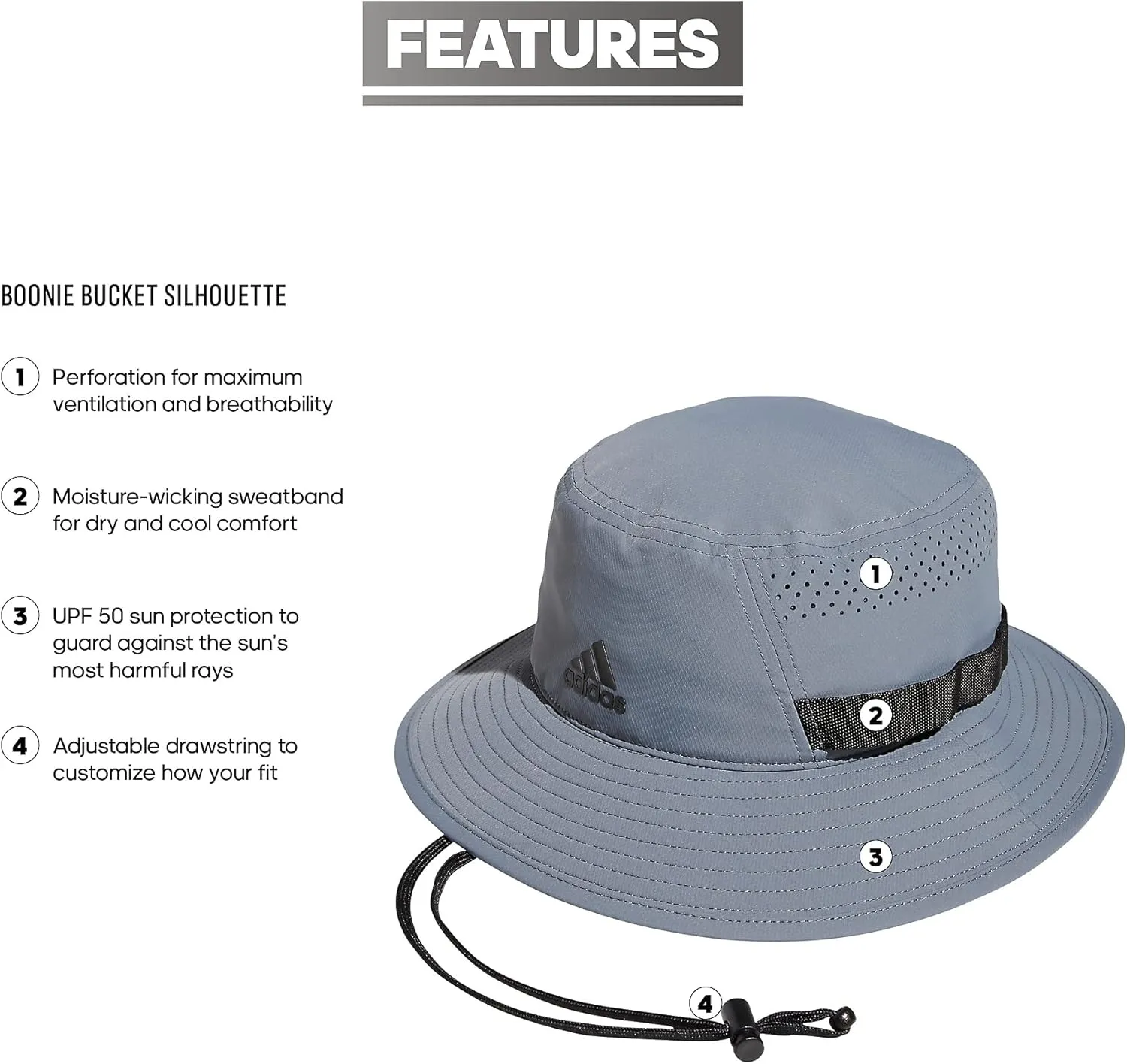 adidas Men's Victory Bucket Hat outdoors and sideline wide brim style for sun protection
