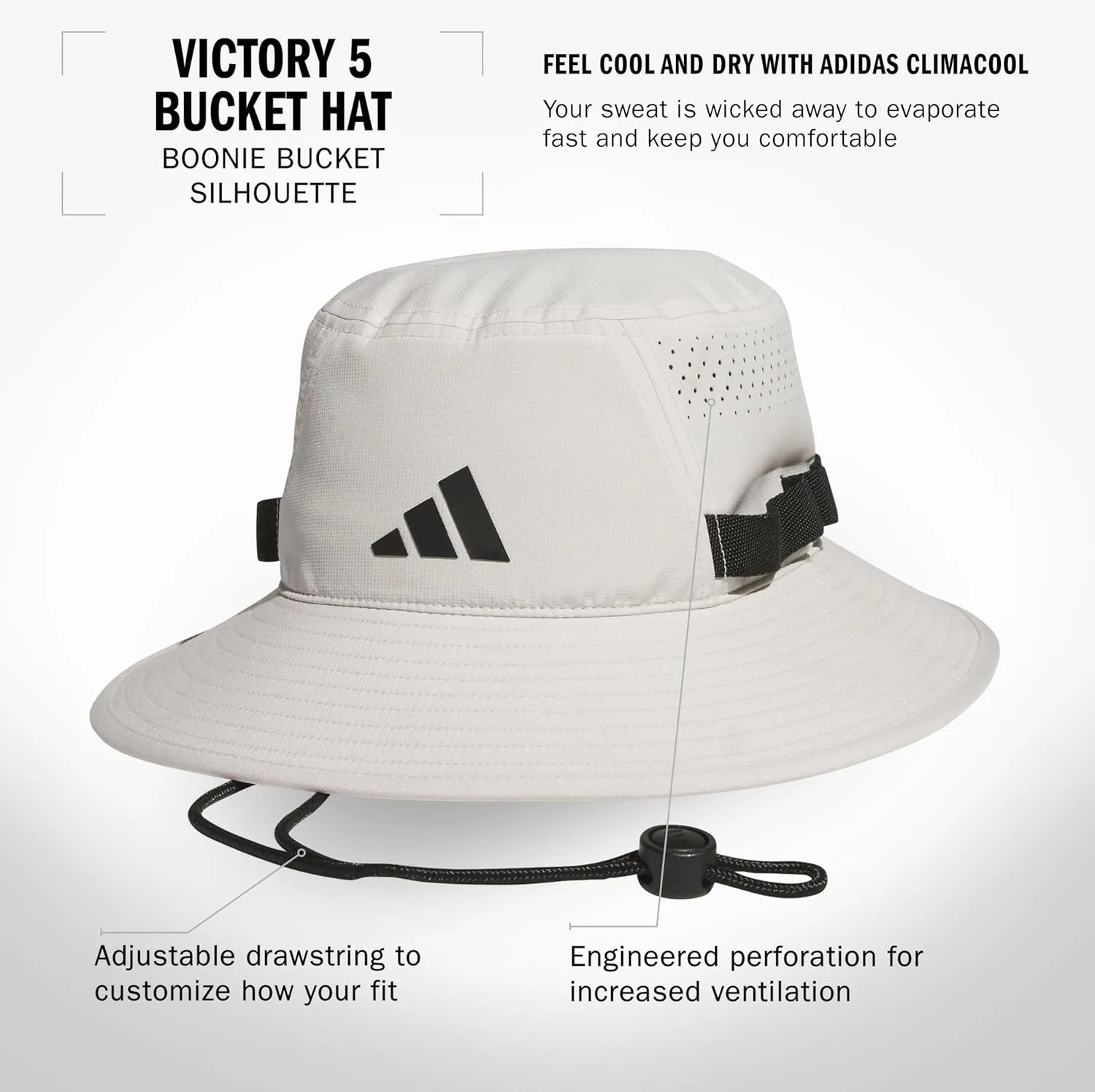 adidas Men's Victory Bucket Hat outdoors and sideline wide brim style for sun protection