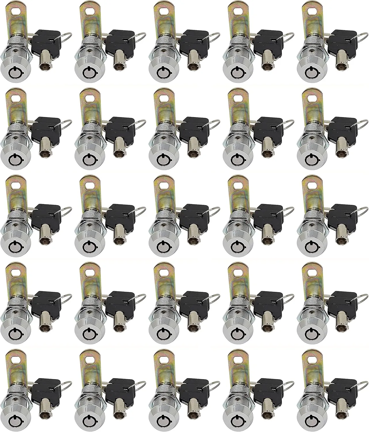 Admiral Locks 1-1/2” Tubular Cam Lock, Keyed Alike Removable Key RV Compartment Storage Lock Cabinet Locks (1-1/2 Inch 90°, Chrome Pack of. 25)