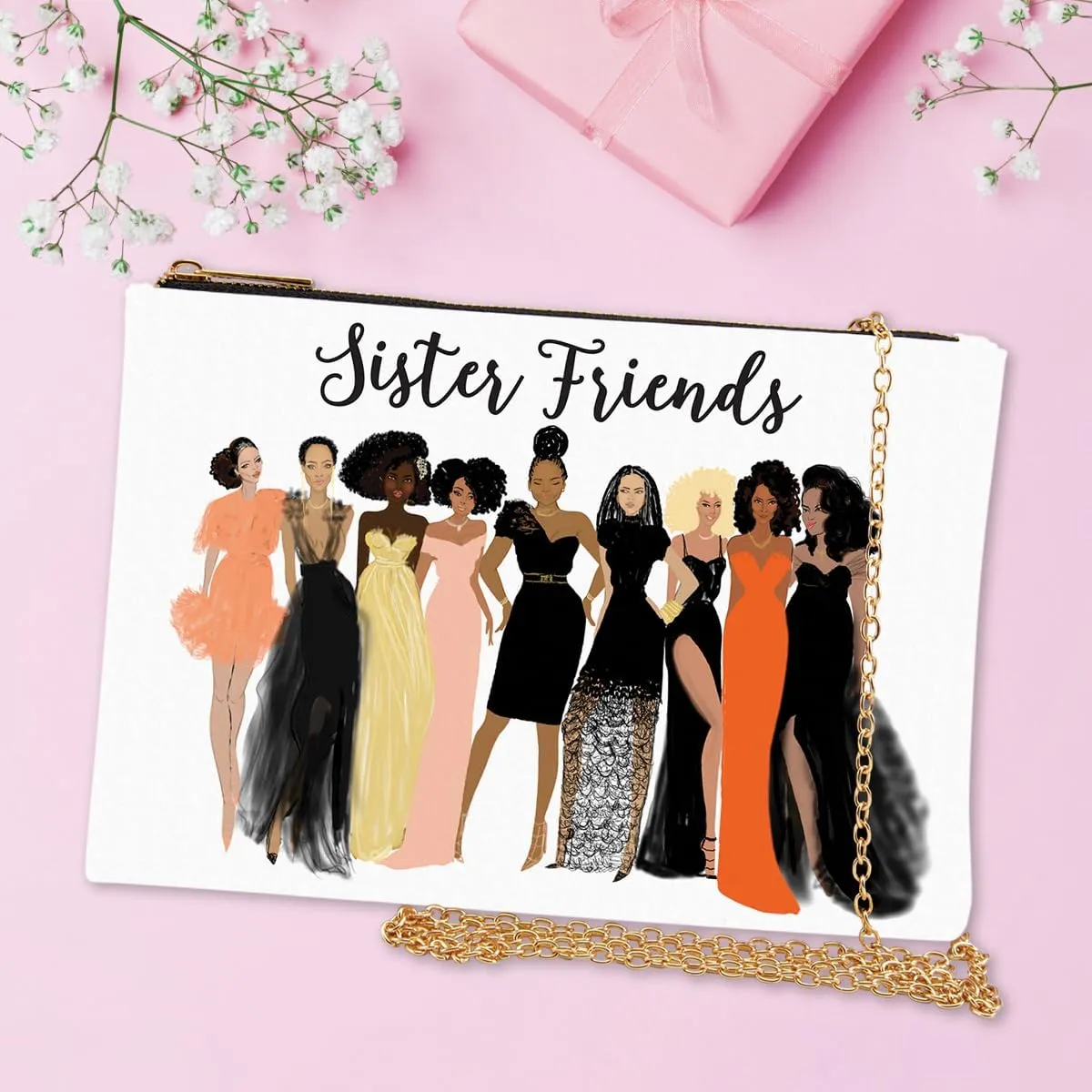 African American Expressions Chain Purse - Black Art Clutch Bag - size 10"x7"x1" - Great for Embracing Black Culture