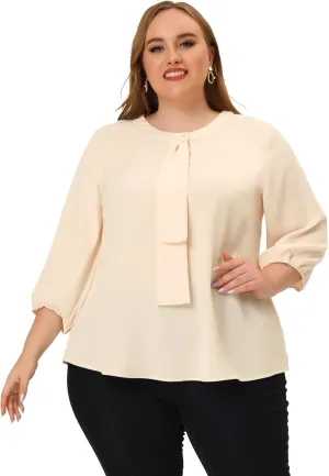 Agnes Orinda Women's Plus Size Tops Work Round Neck Ruffle Chiffon Blouse Office Top
