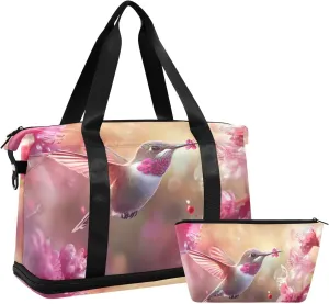 AIXIWAWA Duffel Bag Beautiful Hummingbird Print with for Travel Gym with Shoes Compartment Large Capacity with Toiletry Bag