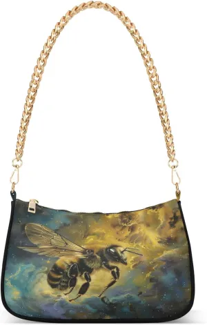 ALAZA Bee Nebula Starry Sky Shoulder Bag Purse for Women Tote Handbag with Zipper Closure