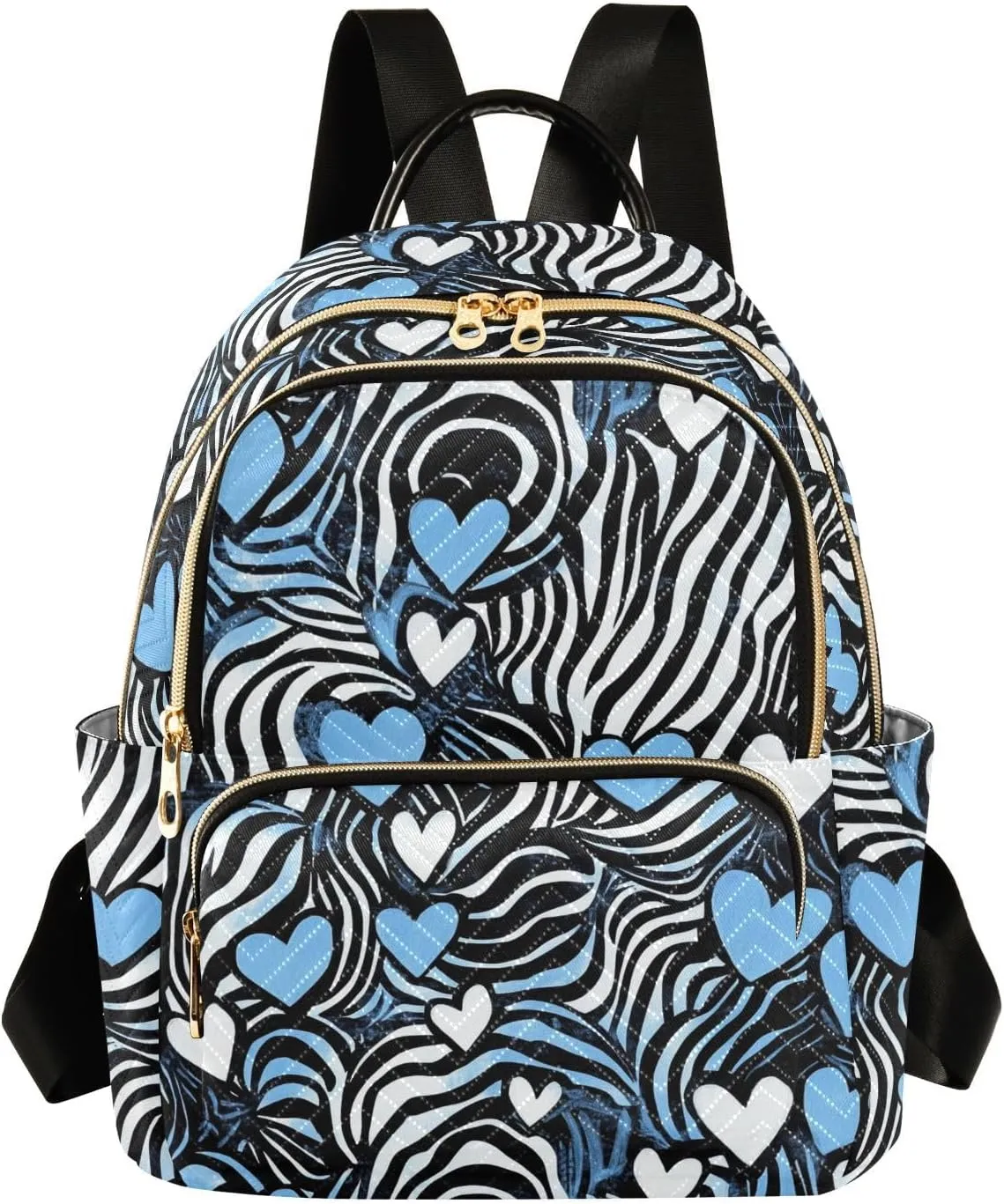 ALAZA Blue White Hearts Zebra Stripes Women’s Backpack Purse Causal Daypack Work Travel College Business Trip Bag Shoulder Bag