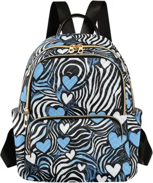 ALAZA Blue White Hearts Zebra Stripes Women’s Backpack Purse Causal Daypack Work Travel College Business Trip Bag Shoulder Bag