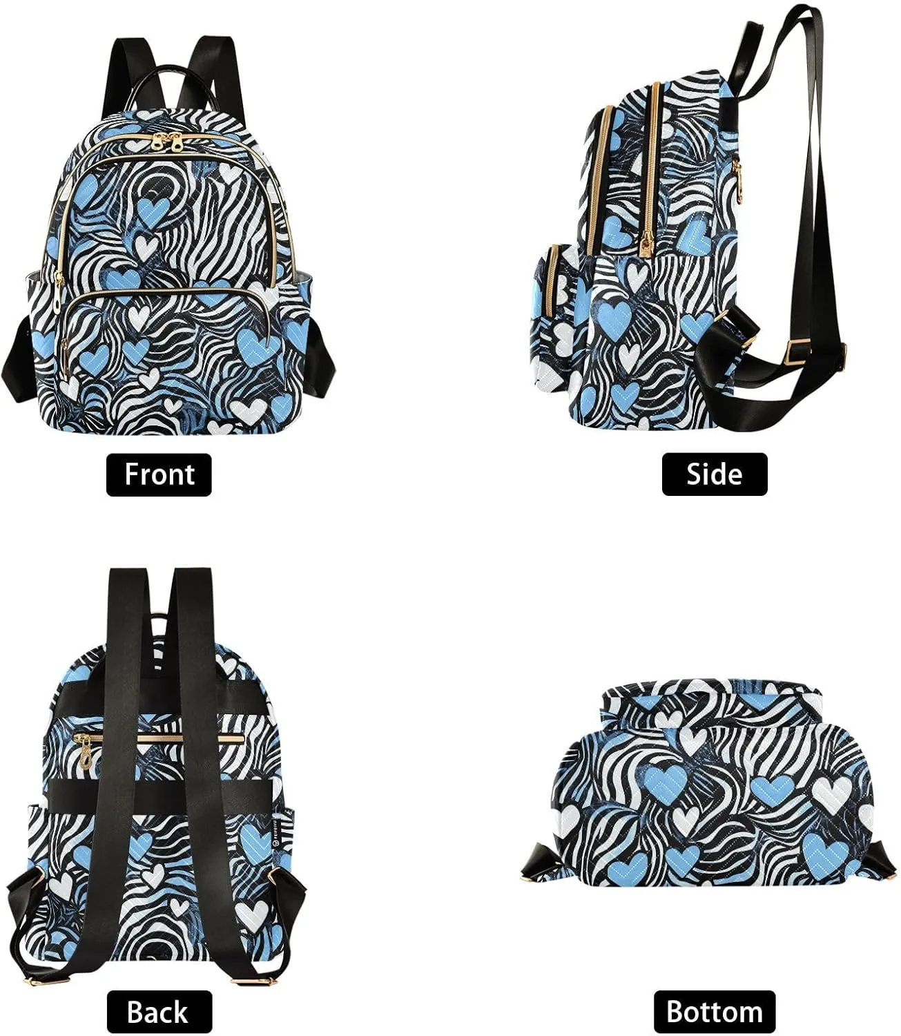 ALAZA Blue White Hearts Zebra Stripes Women’s Backpack Purse Causal Daypack Work Travel College Business Trip Bag Shoulder Bag