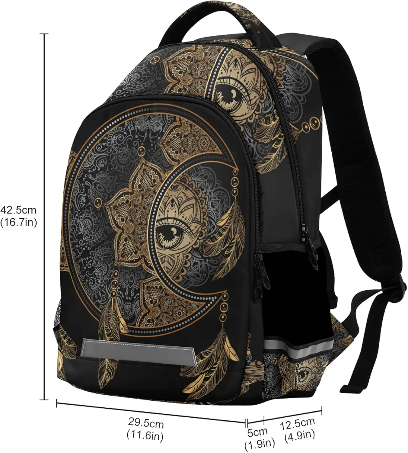 ALAZA Boho Chic Golden Crescent Moon & Sun Mandala Backpack Purse for Women Men Personalized Laptop Notebook Tablet School Bag Stylish Casual Daypack, 13 14 15.6 inch