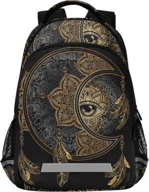 ALAZA Boho Chic Golden Crescent Moon & Sun Mandala Backpack Purse for Women Men Personalized Laptop Notebook Tablet School Bag Stylish Casual Daypack, 13 14 15.6 inch