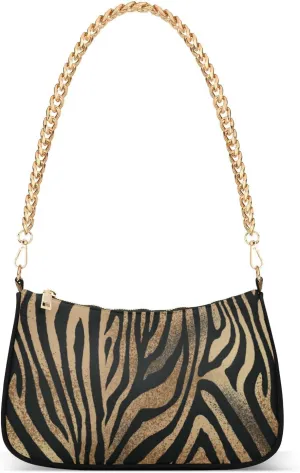 ALAZA Brown Zebra Print Animal Shoulder Bag Purse for Women Tote Handbag with Zipper Closure