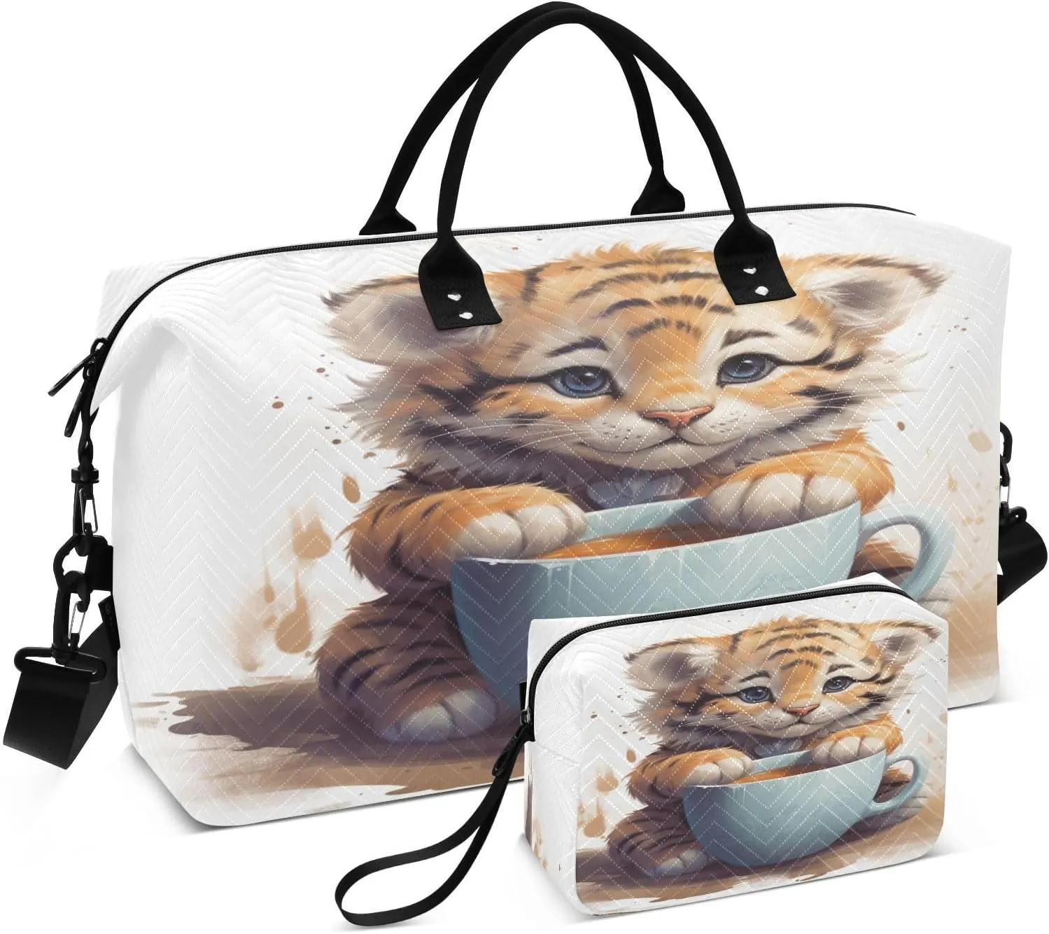 ALAZA Cute Tiger Drink Coffee Travel Duffel Bag Gym Bag Sports Tote Bag Weekender Overnight Travel Bag for Women Men Business Trip Workout